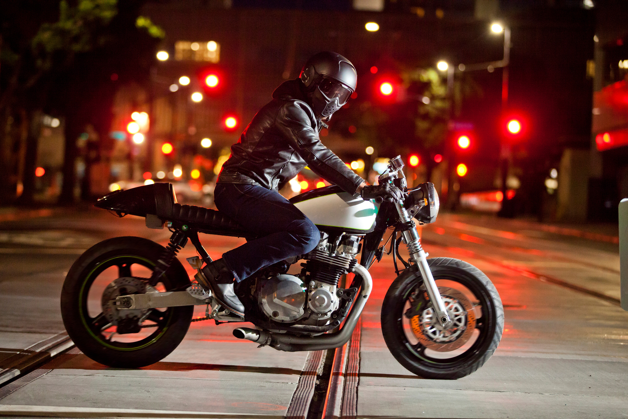 Motorcycle Rider at Night